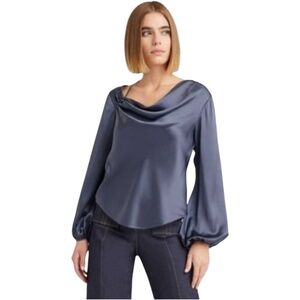 Cinq a Sept Top Jordy Cowlneck Silk Blouse in Slate Blue Size XL
